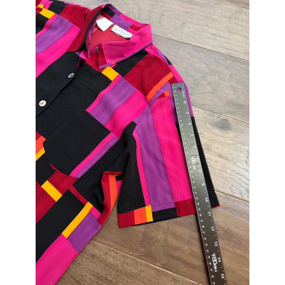 Vintage Cathy Che Geometric Color Block Button Down Shirt Pink Purple 80s 90s - Picture 6 of 6